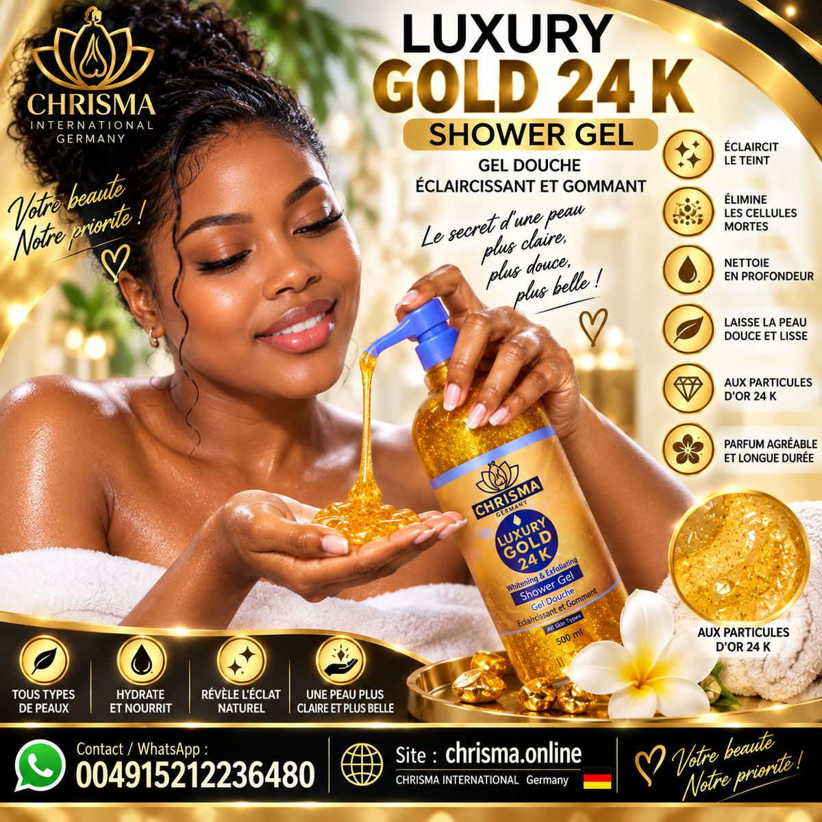 GEL DE DOUCHE GOMMANT LUXURY GOLD 24K
